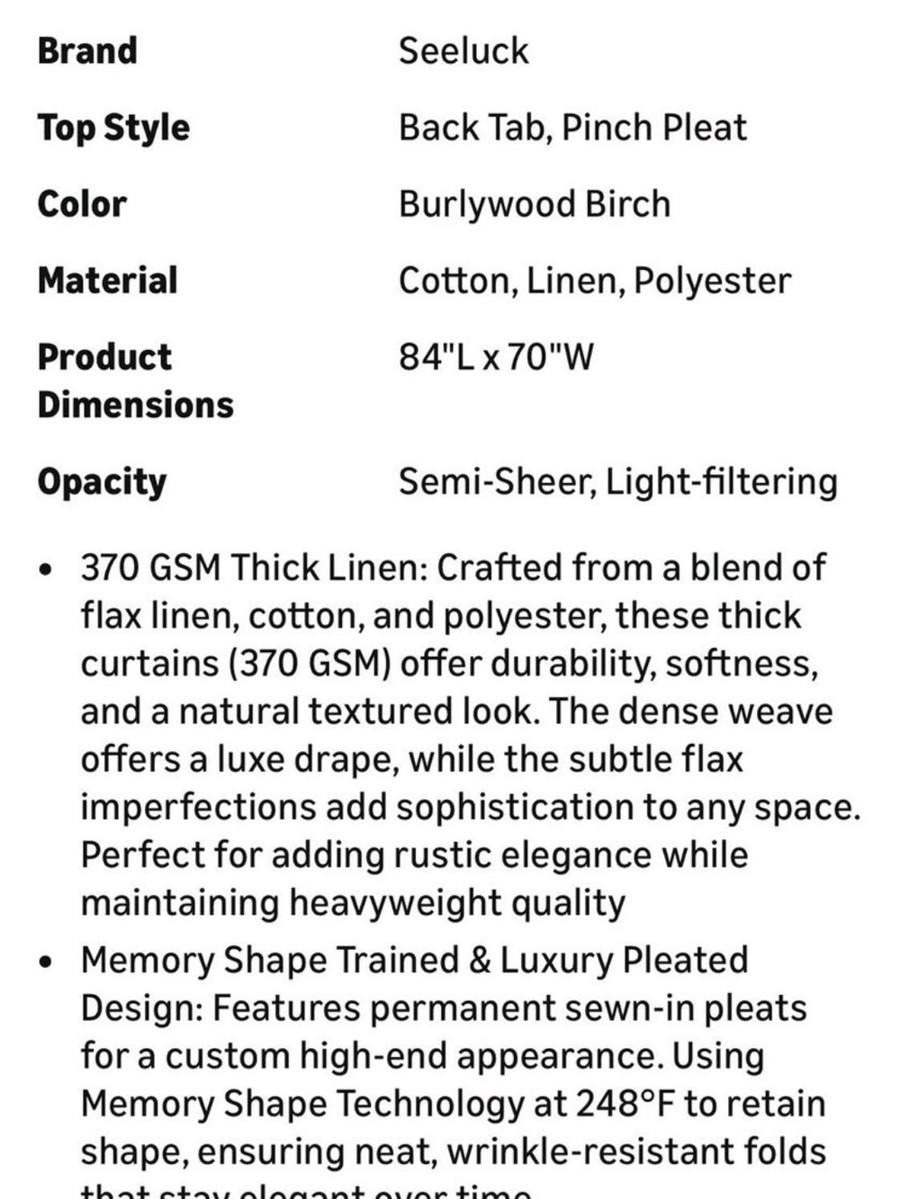 Neutral Tan Linen Blend Semi-Sheer Curtain Panels (2), Pinch Pleated - Picture 5 of 5